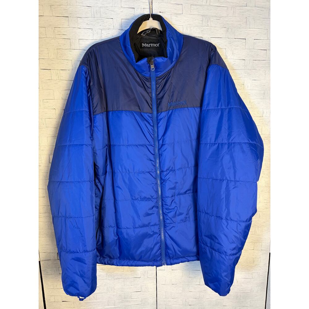 Marmot men's‎ jacket puffer winter packets cozycore blue zip front vintage pits
